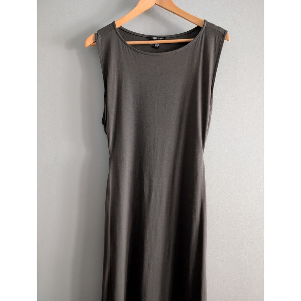 Eileen Fisher Gray Tie Back Midi Tank‎ Dress XL Minimal Lagenlook Capsule
